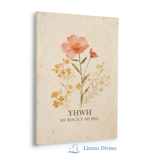 YHWH Mi Roca y Mi Paz - Cuadro Cristiano Floral
