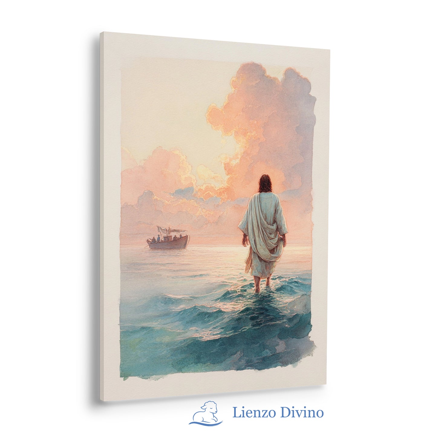 Jesús Sobre las Aguas - Cuadro Cristiano en Acuarela