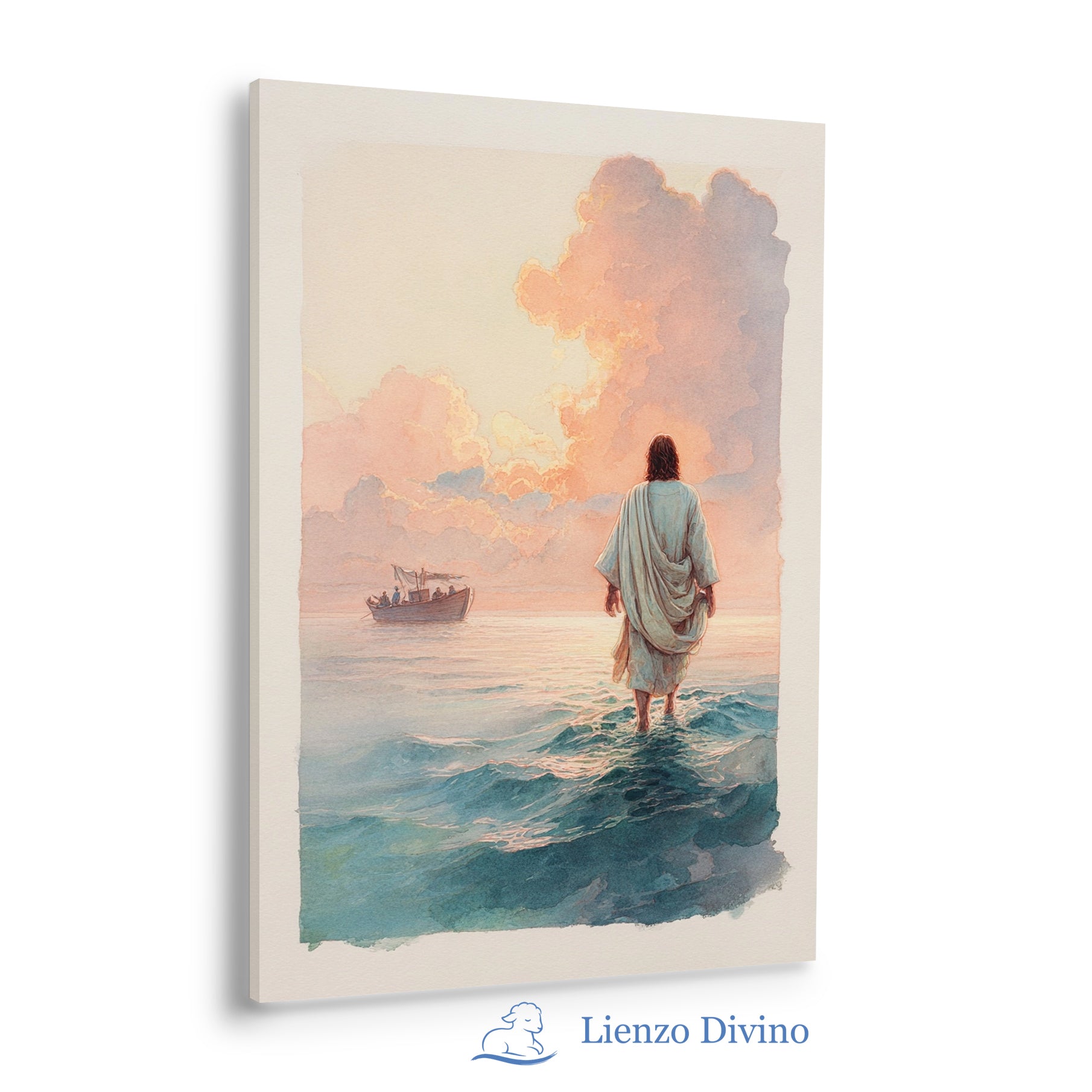 Jesús Sobre las Aguas - Cuadro Cristiano en Acuarela