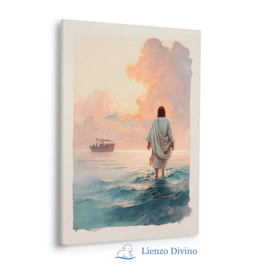 Jesús Sobre las Aguas - Cuadro Cristiano en Acuarela