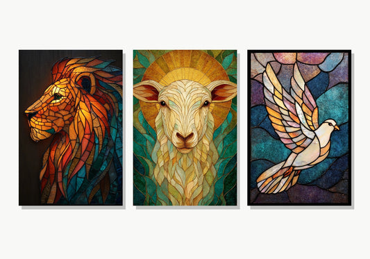 Trinidad de Luz - Set Cristiano en Vitral - Triptico P1-P1-C4 P2-P2-C2 P3-P3-C4
