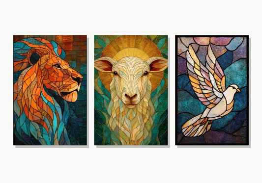 Trinidad de Luz - Set Cristiano en Vitral - Triptico P1-P1-C1 P2-P2-C2 P3-P3-C4