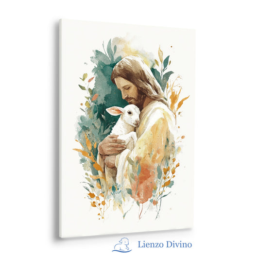 Jesús el Buen Pastor con Cordero | Cuadro Cristiano Decorativo - C4