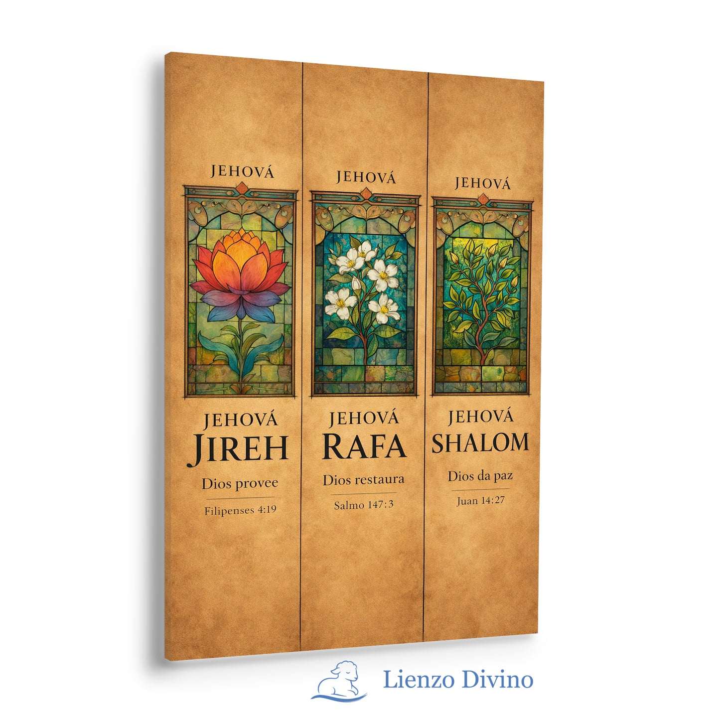 Set de 3 Cuadros Cristianos Jehová Jireh, Rafa y Shalom - P1 - P1-C3