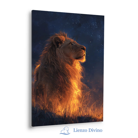 León de Judá en Fuego | Cuadro Cristiano Decorativo - C2