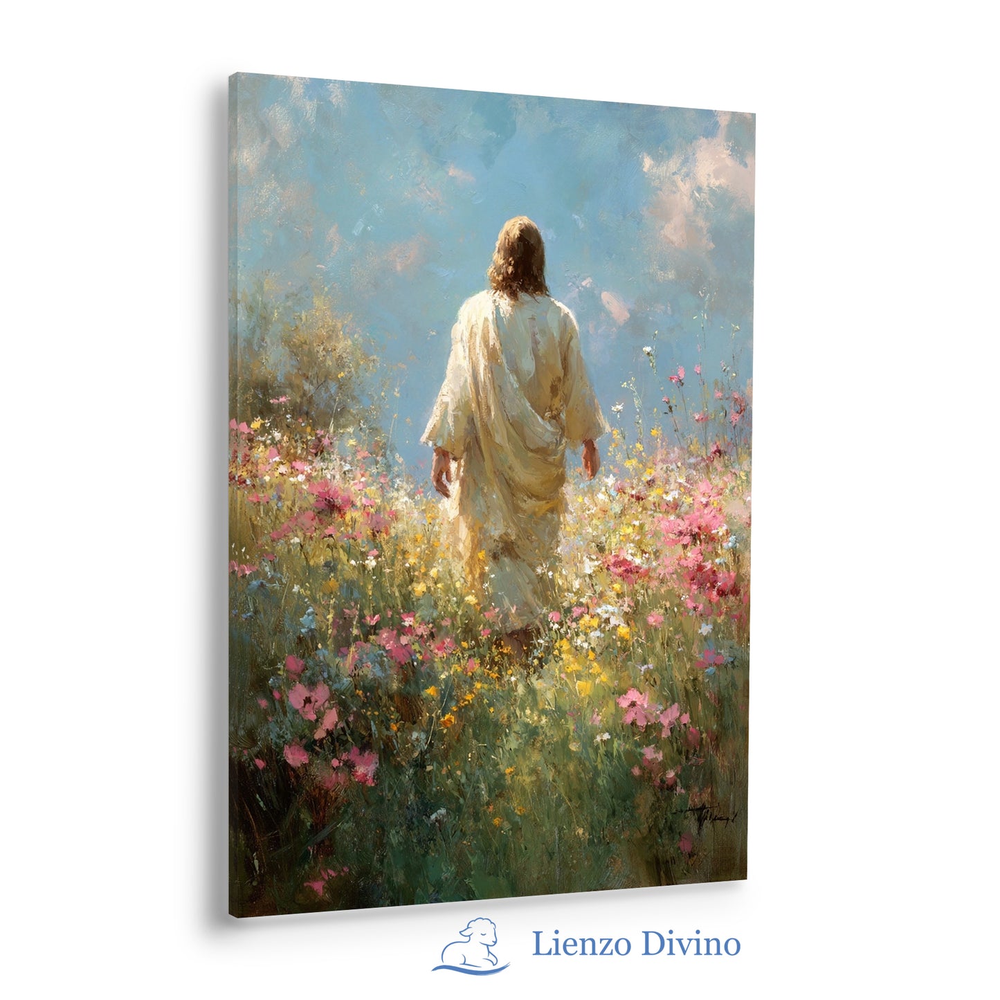 Jesús Viene entre Flores - Cuadro Cristiano Decorativo - C2