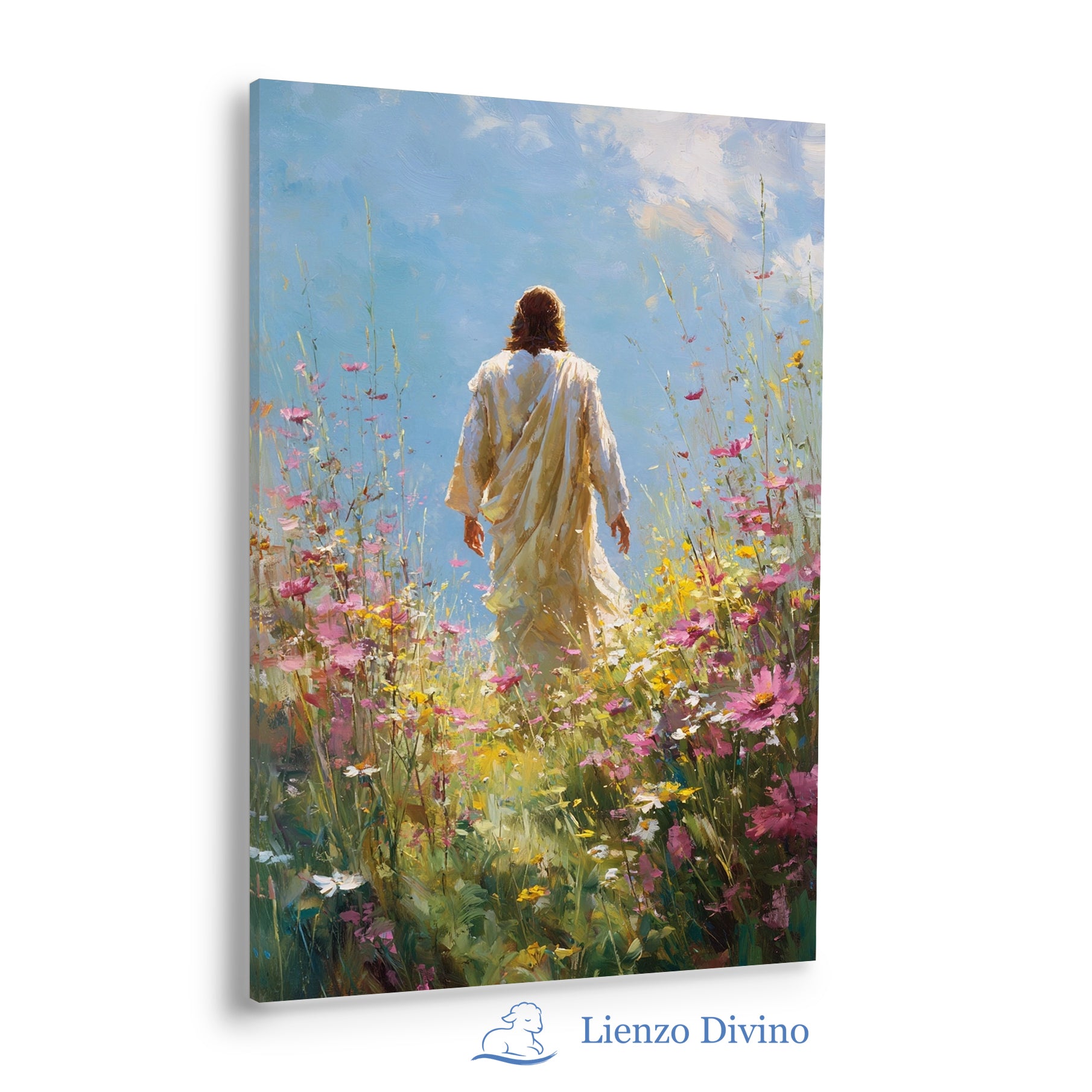 Jesús Viene entre Flores - Cuadro Cristiano Decorativo - C4